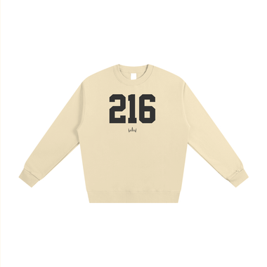 Beige sweatshirt with the number '216' printed on the front.