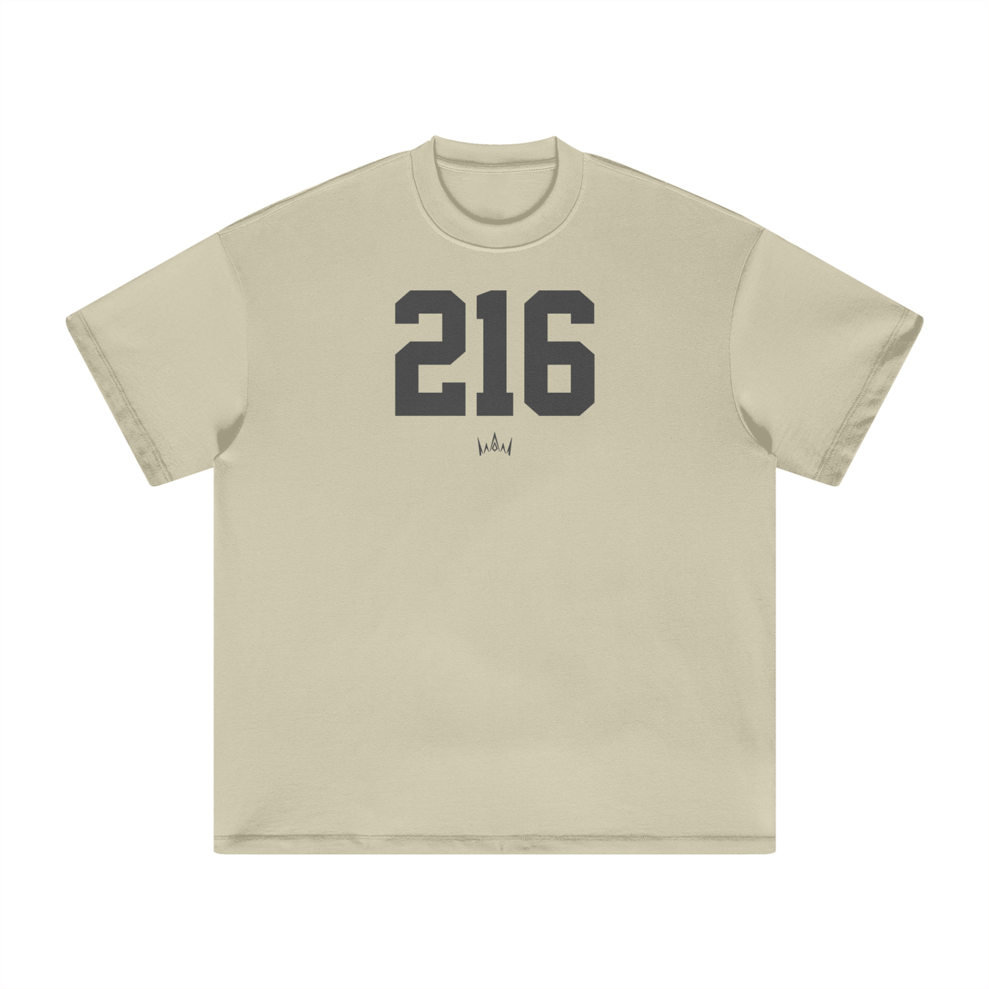 Grey crew neck t-shirt with the number '216' printed in black on the front.