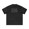 Black crew neck t-shirt with the number '216' printed in black on the front.