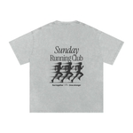 Gray t-shirt with 'Sunday Running Club' design on a white background