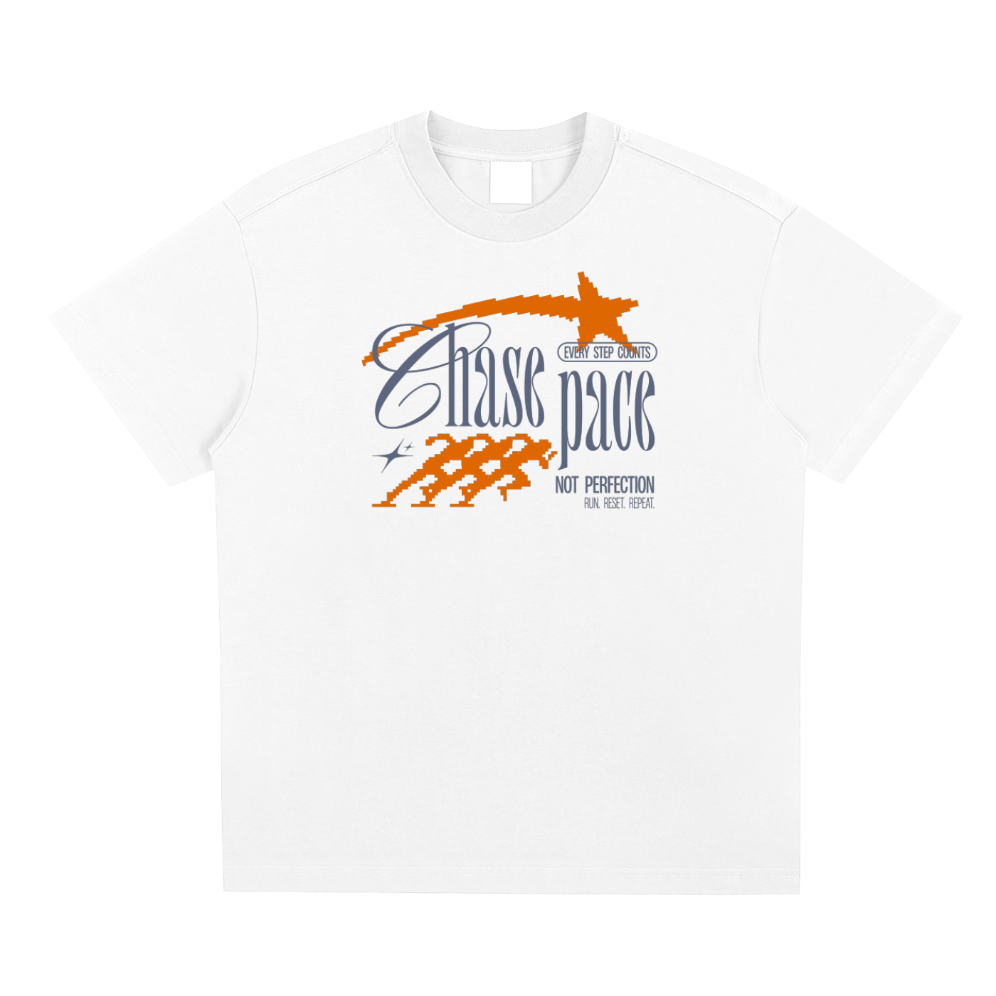 White t-shirt with graphic design and text on a white background