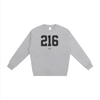 Gray sweatshirt with the number '216' printed on the front.