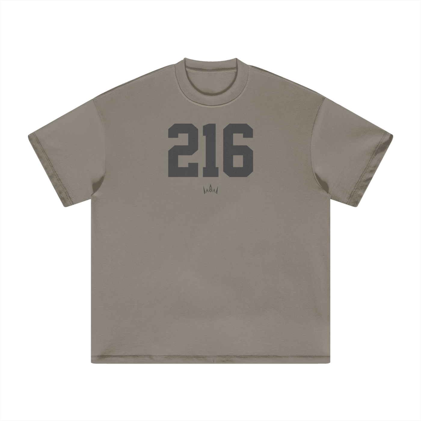 Dark Grey crew neck t-shirt with the number '216' printed in black on the front.